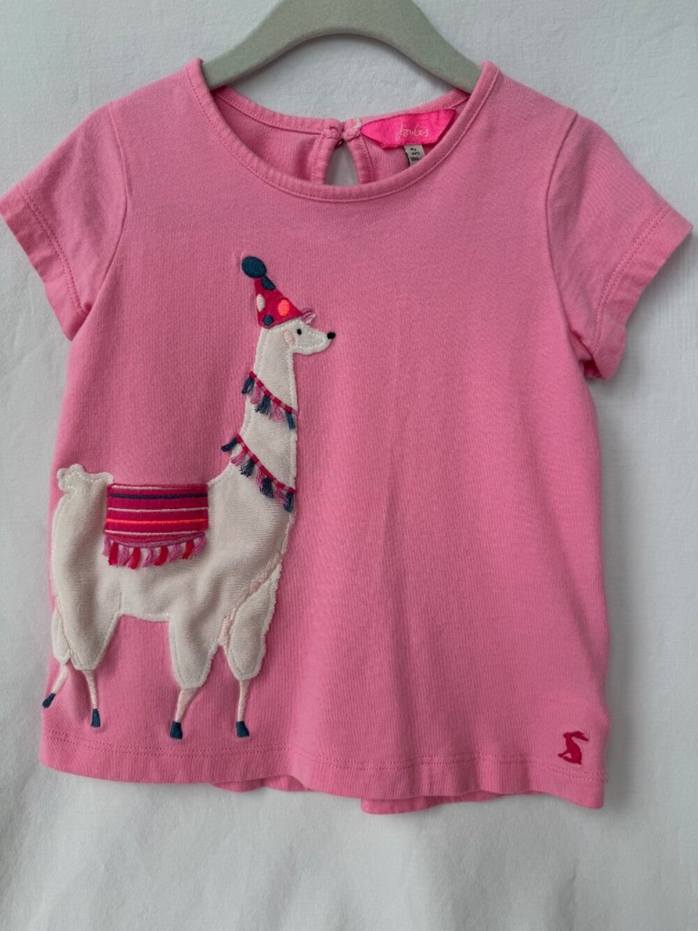 Joules Girls Pink Llama Appliqué T-Shirt Size 4Y 104cm British Brand
